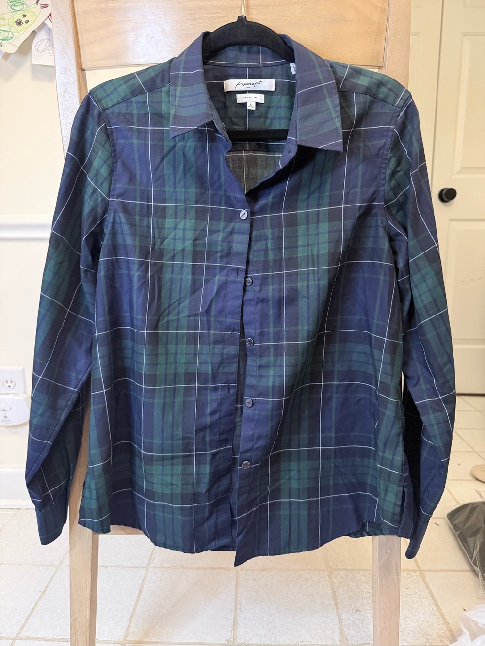 Foxcroft Navy and Green Plaid tartan Button-Down Shirt